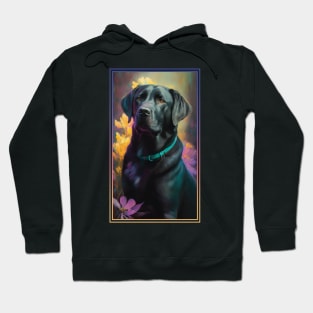 Black Labrador Retriever Dog Vibrant Tropical Flower Tall Digital Oil Painting Portrait 2 Hoodie